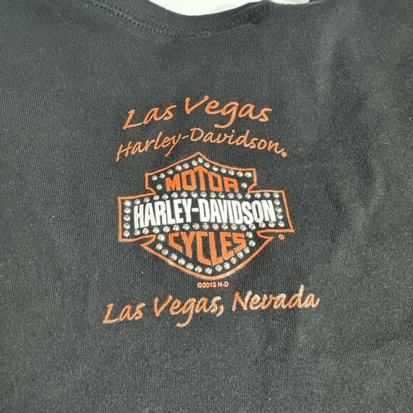 Harley Davidson Bling Tee L Black Las Vegas Rhinestone Logo USA Y2K Biker Babe - Picture 9 of 9